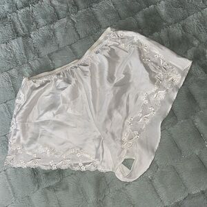 Victoria Secret Vintage Ivory Satin Shorts  High Rise M Lace Detail